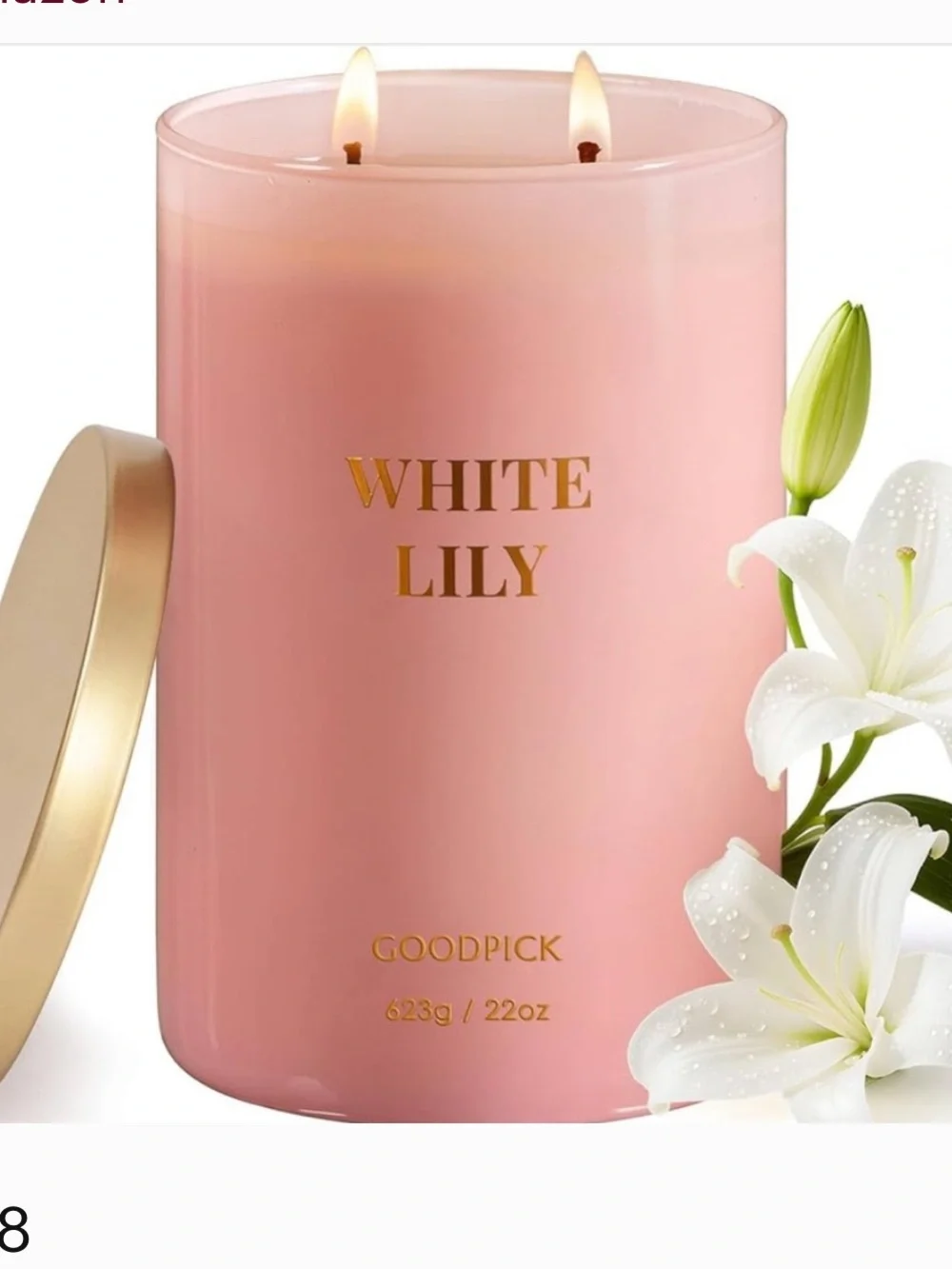 White Lily Scented 2-wick Soy Candle - Pink Glass Jar with Gold Lid XL 20oz